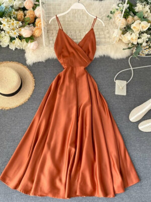 Stylish v neck backless dress summer dress 045