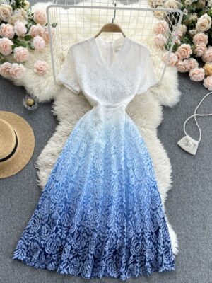 Cute V Neck A Line Lace Dress P332