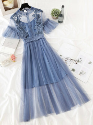 Cute A Line Tulle Lace Applique Dress Summer Dress P337