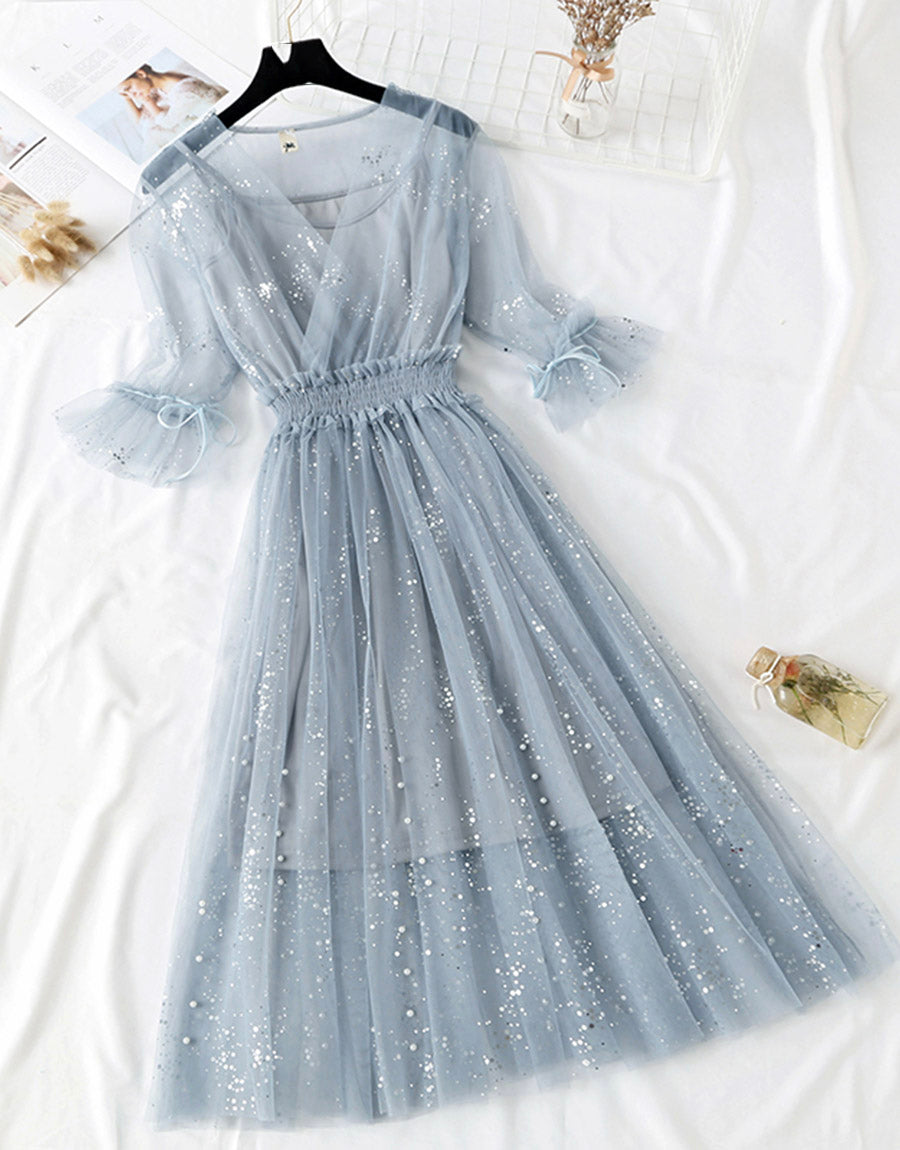 A Line Two Pieces Tulle Dress With Sequins P336 - Image 4