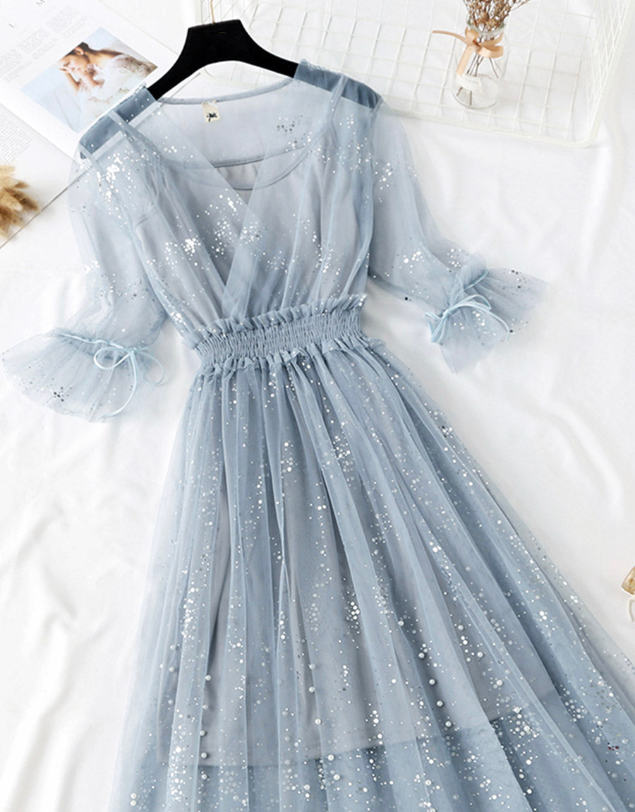 A Line Two Pieces Tulle Dress With Sequins P336 - Image 5