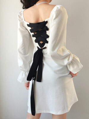 A Line Long Sleeve Little Dress Black Dress P342