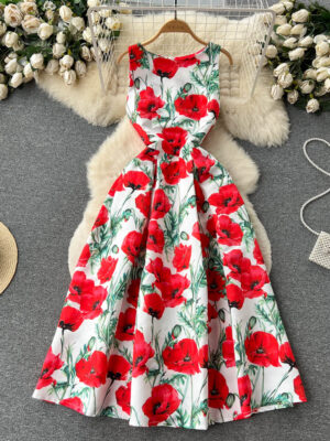Sexy Scoop Floral Dress Women Holiday Dress P196