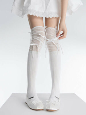 Ballet core bow patchwork stockings