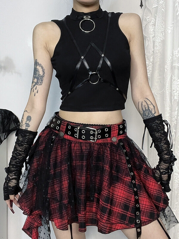 Dark street leather strap patchwork tank top - Image 5