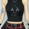 Dark street leather strap patchwork tank top