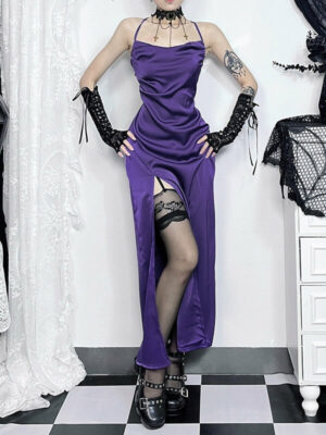 Elegant slit suspender dress