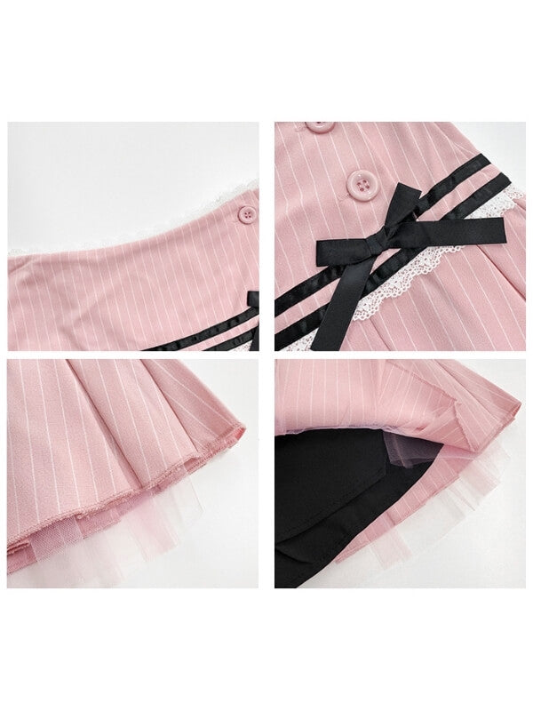 Girly academia pinstriped mini skirt - Image 6
