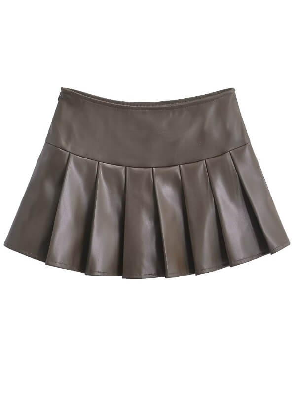Hot girl leather pleated skirt - Image 7