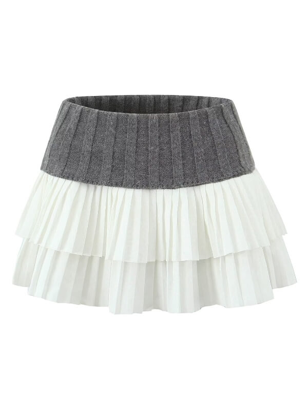 Knitted patchwork layer pleated skirt - Image 6