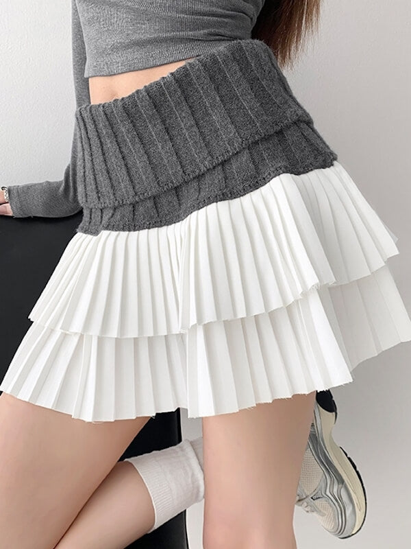 Knitted patchwork layer pleated skirt - Image 2