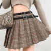Khaki vintage double belts skirt