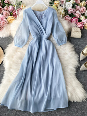 Simple A Line V Neck Tulle Dress Women's Dress P321