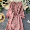 Long Sleeve Ruffle Hem Button Down Dress P307