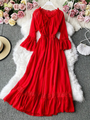 Red A Line Chiffon Dress Fashion Girl Dress P303