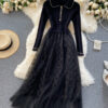 Elegant Knitted Tulle Splicing Dress P319