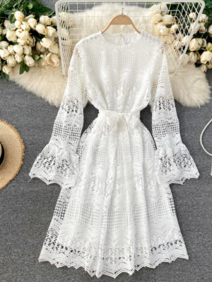 Cute Lace Long Sleeve Dress Lace Dress P318