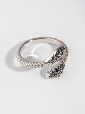 Gunmetal Crystal Snake Ring