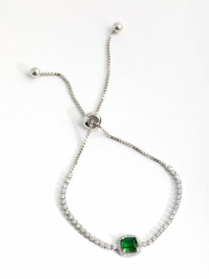 Rhodium  Square Halo Toggle Tennis Bracelet