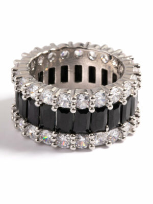 Rhodium  Large 3-Row Ring