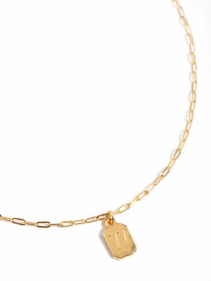 Letter W Rectangle Pendant Initial Necklace