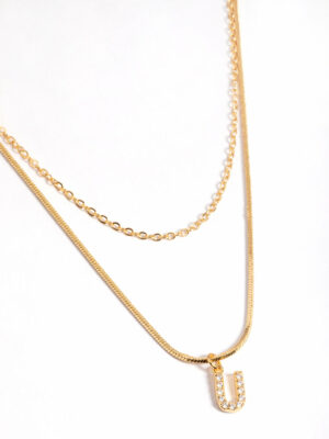 Letter U Layered Initial Necklace