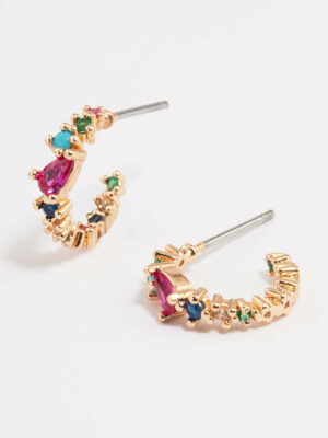 Rainbow Stone Hoop Earrings