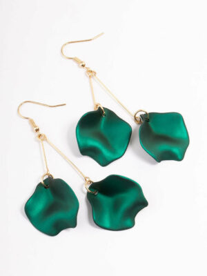 Green Double Petal Stick Earrings