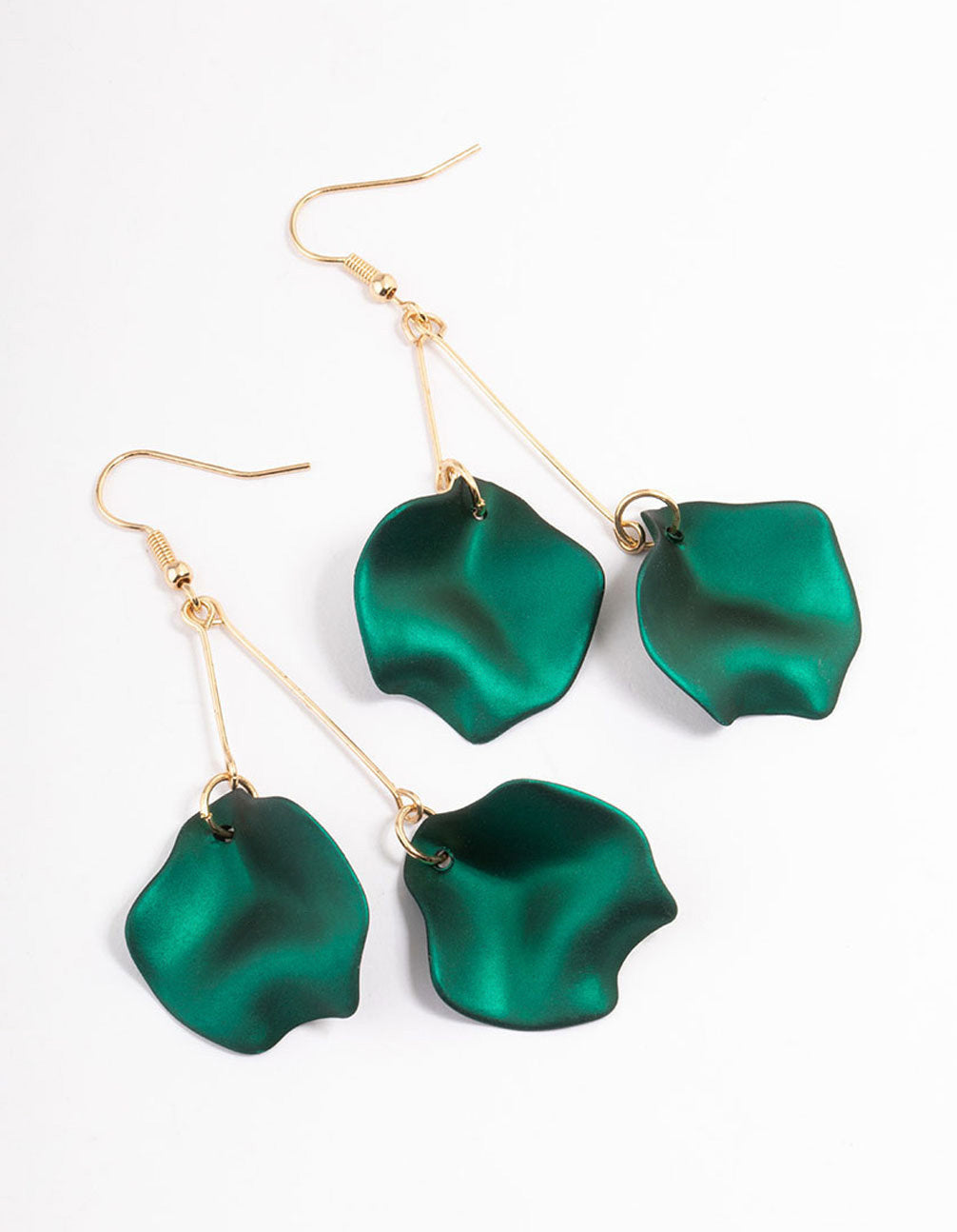 Green Double Petal Stick Earrings
