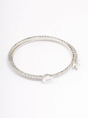 Rhodium Double Pointed  Bangle