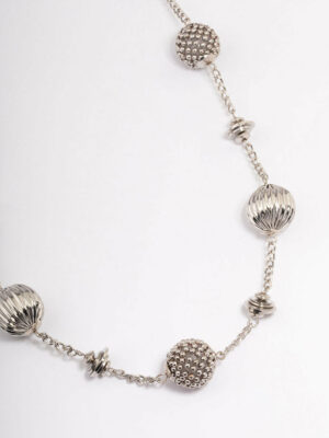 Rhodium Short Texture Round Necklace