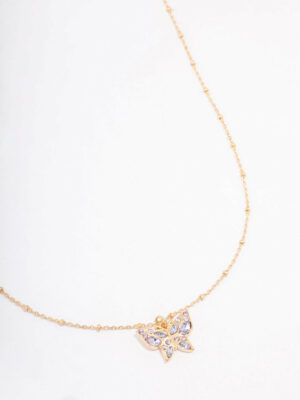 Pave Ball Chain Butterfly Necklace