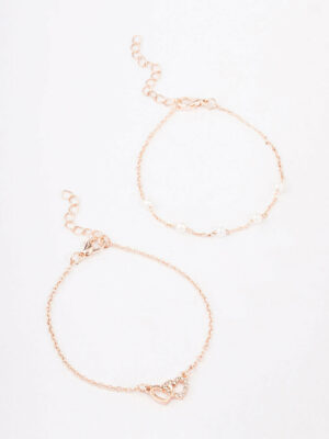 Rose Pearl Heart Bracelet 2-Pack