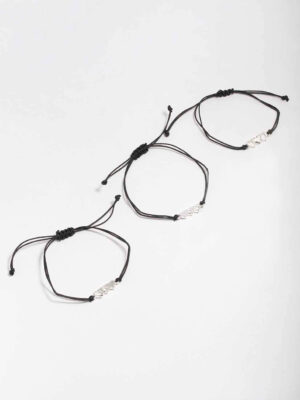 Black Cord Heart Bracelet 3-Pack