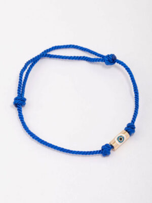 Blue Fabric Evil Eye Cord Adjustable Bracelet