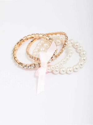 & Pearl Beaded Bow Bracelet 4-Pack