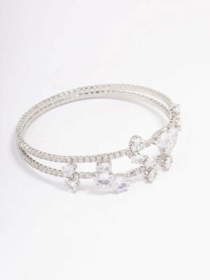 Rhodium  Leaf Layered Bangle