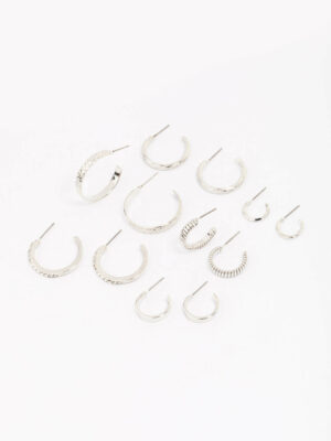 Rhodium Hoop Earring 6-Pack