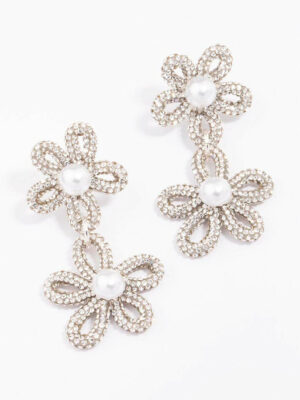 Double Flower Pearl Earrings