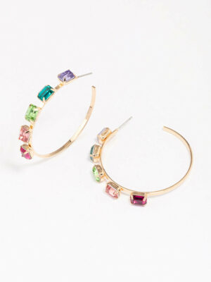 Rainbow Cluster Hoop Earrings