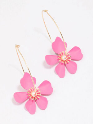 Pink Wire Flower Hoop Earrings