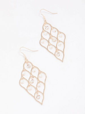 Rose Diamond Cut Out Pearl Earrings