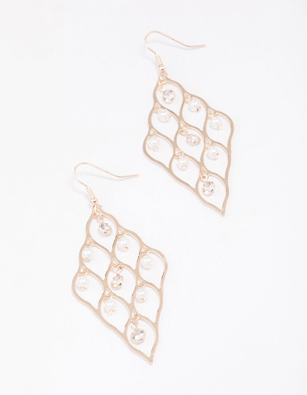 Rose Diamond Cut Out Pearl Earrings