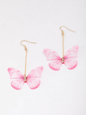 & Pink Fabric Butterfly Earrings