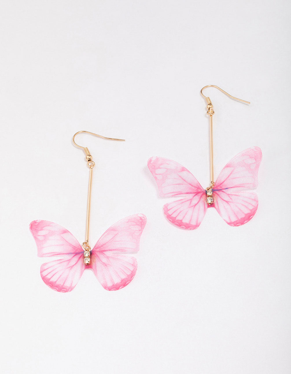 & Pink Fabric Butterfly Earrings