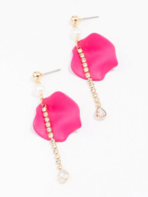 & Pink Iridescent Petal Chain Earrings