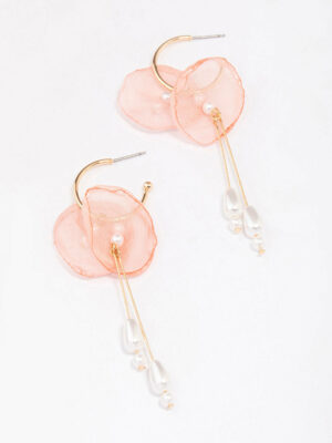 Fabric Flower Pearl Earrings