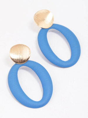 & Blue Disc Textured Oval Earrings