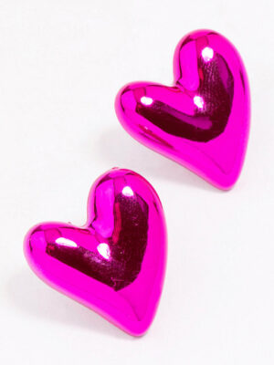 Pink Puffy Heart Stud Earrings