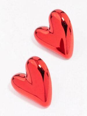 Red Puffy Heart Stud Earrings